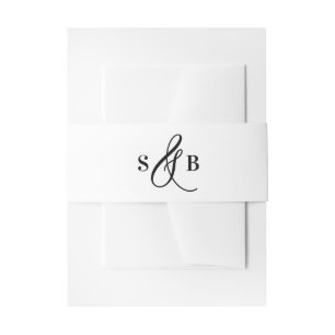 Black Whimsical Calligraphy Wedding Monogram Invitation Belly Band