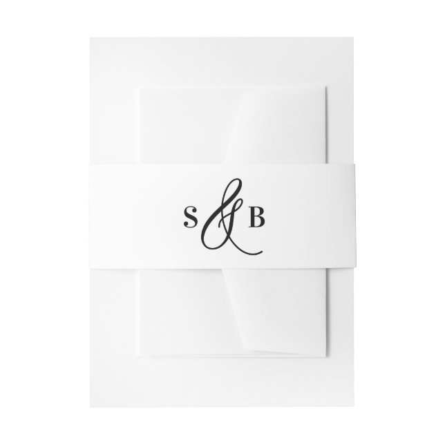 Black Whimsical Calligraphy Wedding Monogram Invitation Belly Band (Front Example)