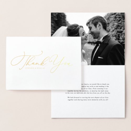 Black Whimsical Calligraphy Wedding Thank You Foil Card