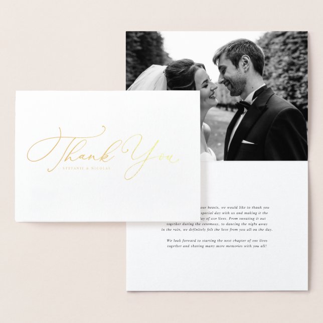 Black Whimsical Calligraphy Wedding Thank You Foil Card (Display)
