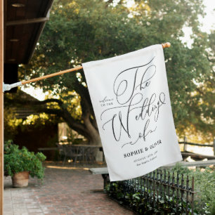 Black Whimsical Calligraphy Wedding Welcome House Flag