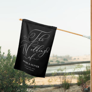 Black Whimsical Calligraphy Wedding Welcome House Flag
