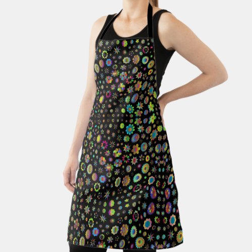 Black Whimsical Colorful Flowers Apron