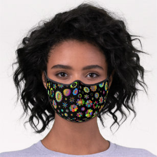 Black Whimsical Colorful Flowers Premium Face Mask