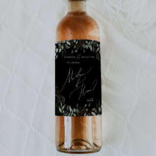 Black Whimsical Greenery Matron Of Honor Proposal Wine Label