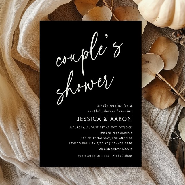 Black Whimsical Minimal Couple's Shower Invitation (Creator Uploaded)