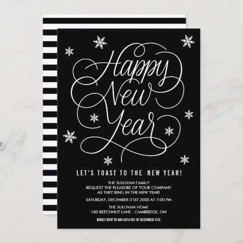 Black Whimsical New Years Eve Party Invitation