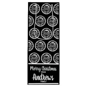 Black Whimsical Santa postage stamp  Wine Gift Bag