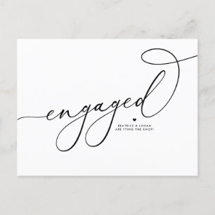 Black Whimsical Script Engaged Save the Date Announcement Postcard