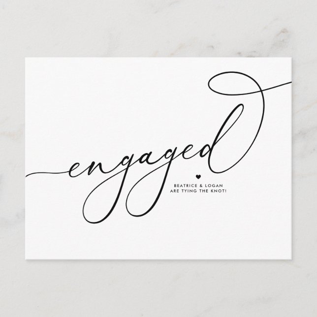 Black Whimsical Script Engaged Save the Date Announcement Postcard (Front)