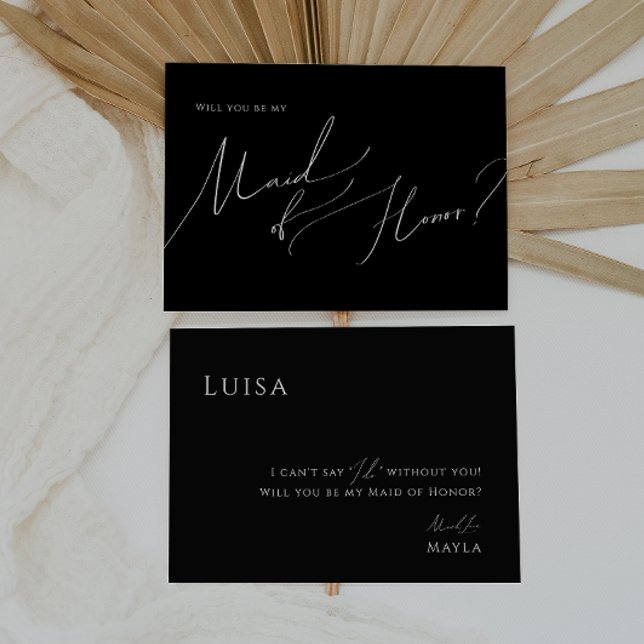 Black Whimsical Script Maid of Honor Proposal Card (Creator Uploaded)
