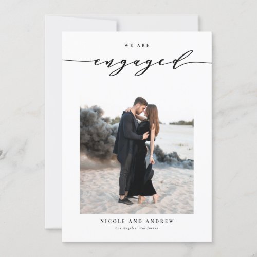 Black Whimsical Script Photo Engagement Announcement