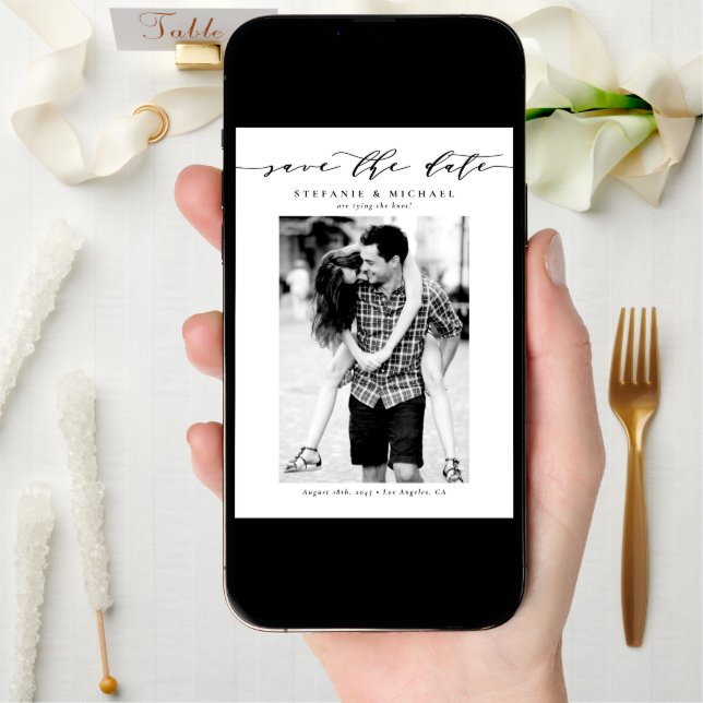 Black Whimsical Script Photo Save The Date (Front Digital)