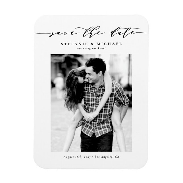 Black Whimsical Script Photo Save the Date Magnet (Vertical)