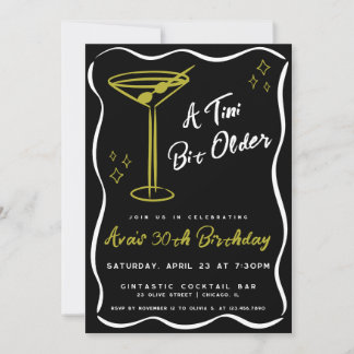 Black Whimsical Tini Bit Older Martini Birthday Invitation