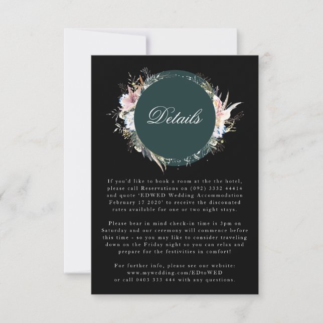 Black Whimsical Wreath Bohemian Wedding Enclosure RSVP Card (Front)