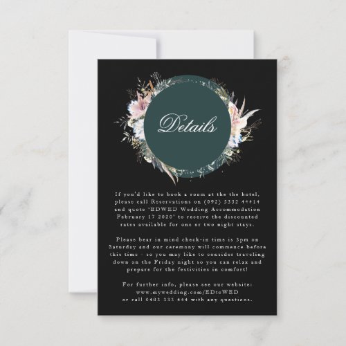 Black Whimsical Wreath Bohemian Wedding Enclosure RSVP Card