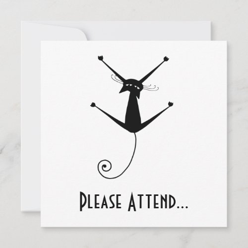 Black Whimsy Kitty 10 Invitation
