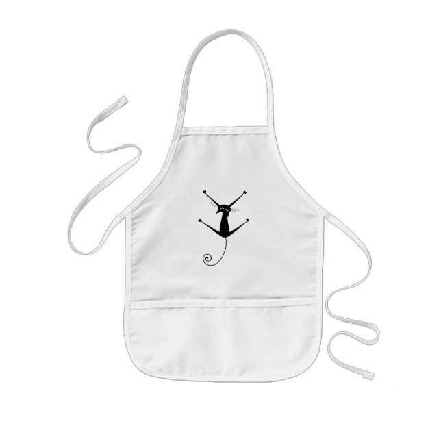 Black Whimsy Kitty 10 Kids' Apron (Front)