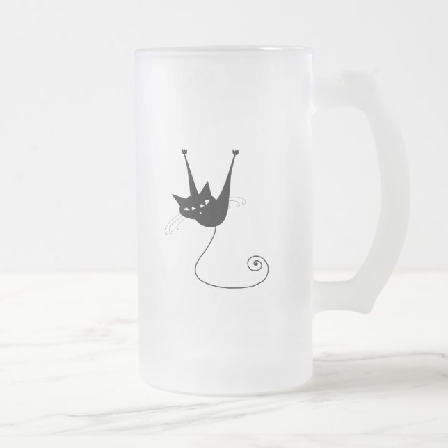 Black Whimsy Kitty 1 Frosted Glass Beer Mug (Right)