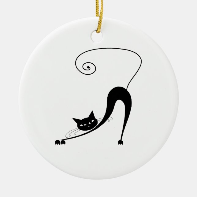 Black Whimsy Kitty 2 Ceramic Ornament (Front)