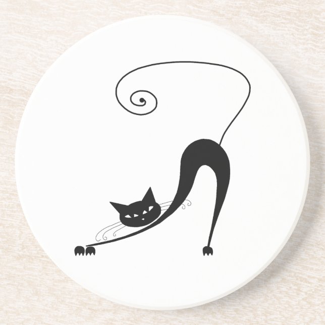 Black Whimsy Kitty 2 Sandstone Coaster (Front)