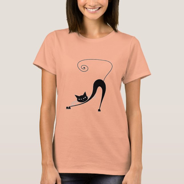 Black Whimsy Kitty 2 T-Shirt (Front)