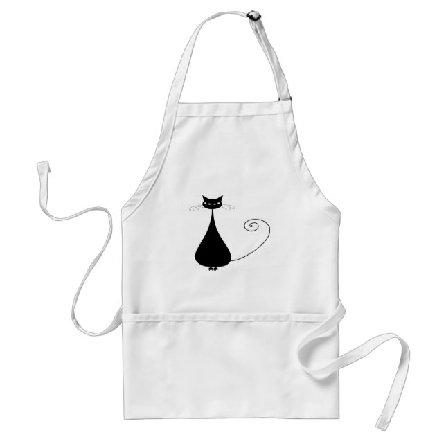 Black Whimsy Kitty 4 Adult Apron (Front)
