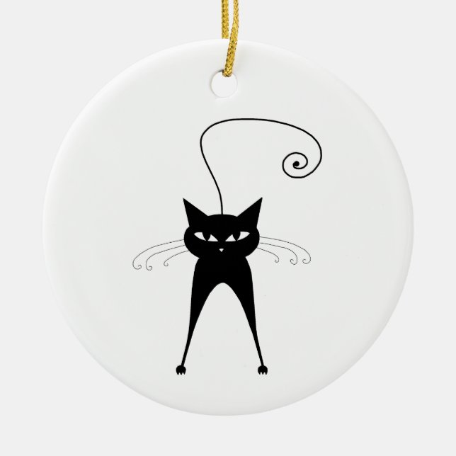 Black Whimsy Kitty 6 Ceramic Ornament (Front)