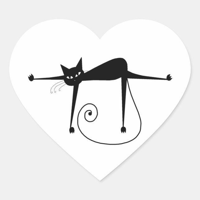 Black Whimsy Kitty 8 Heart Sticker (Front)