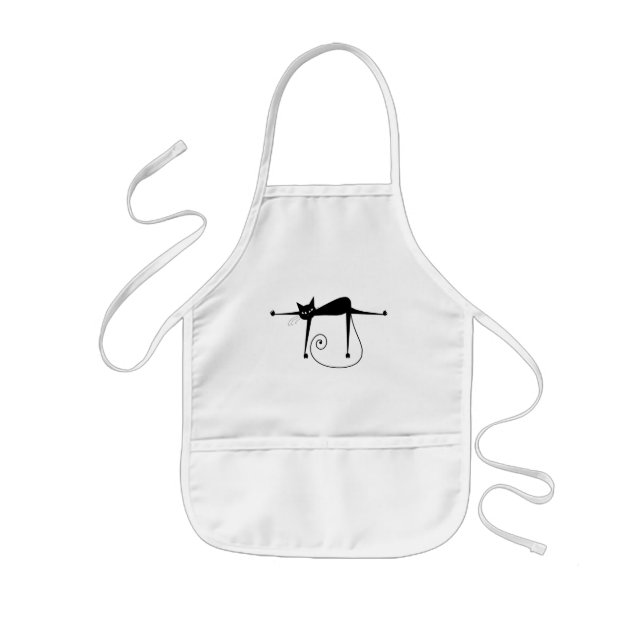 Black Whimsy Kitty 8 Kids' Apron (Front)