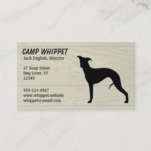 Black Whippet Dog Silhouette Faux Wood Style Business Card