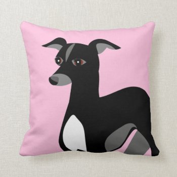 Black Whippet Or Italian Greyhound Throw Pillow by DoodleDeDoo at Zazzle