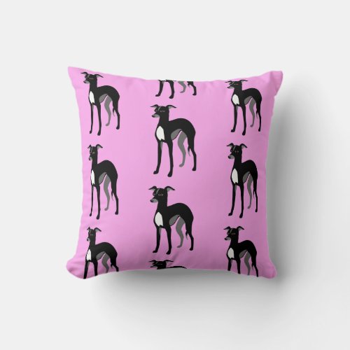 Black Whippets or Italian Greyhound Pattern Throw Pillow