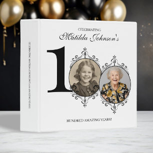Black White 100th Birthday Custom Photo Album  3 Ring Binder
