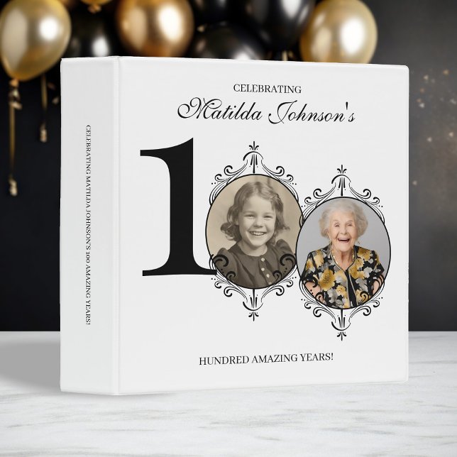 Black White 100th Birthday Custom Photo Album  3 Ring Binder (Black White 100th Birthday Custom Photo Album 3 Ring Binder)