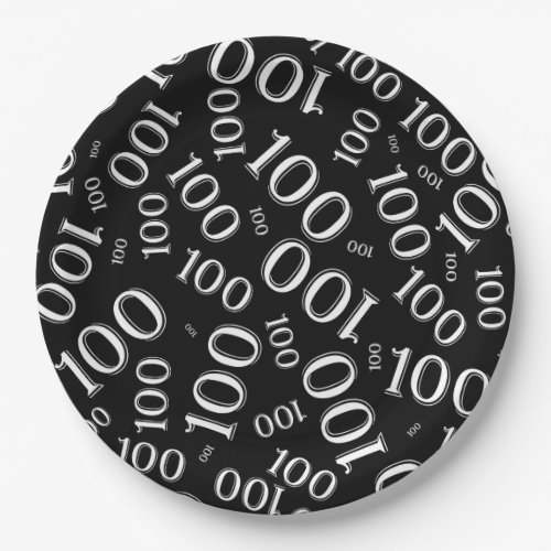 BlackWhite 100th Birthday Party Number Pattern Paper Plates