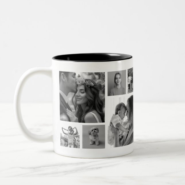 Black & White 12 Square Photo Keepsake Two-Tone Coffee Mug (Left)