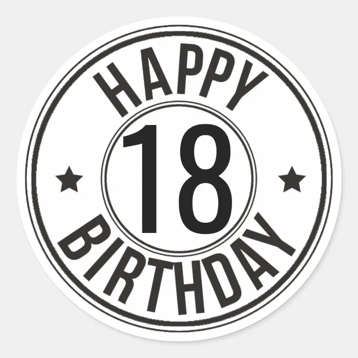 Black & white 18th Birthday Classic Round Sticker | Zazzle