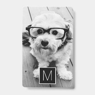 Black White 1 Photo Collage Custom Monogram Badge