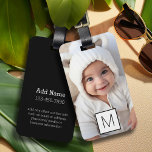 Black White 1 Photo Collage Custom Monogram Luggage Tag<br><div class="desc">You can use Instagram photos for this design. Use three square photos to create a unique and personal gift. Or you can keep the hipster puppy and make a trendy keepsake.</div>