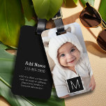 Black & White 1 Photo Collage Custom Monogram Luggage Tag<br><div class="desc">You can use Instagram photos for this design. Use three square photos to create a unique and personal gift. Or you can keep the hipster puppy and make a trendy keepsake.</div>