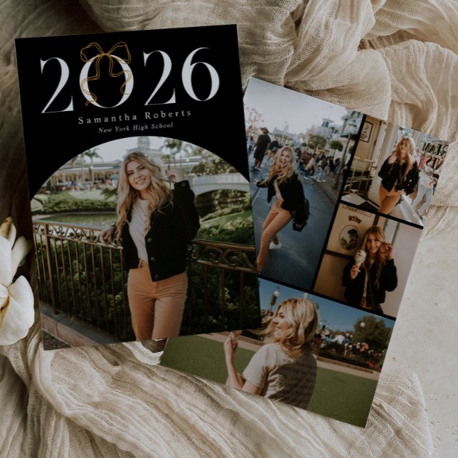 Black & White 2026 Coquette Bow Photo Graduation Announcement (Creator Uploaded)