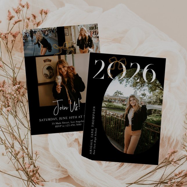 Black & White 2026 Coquette Bow Photo Graduation Invitation (Creator Uploaded)