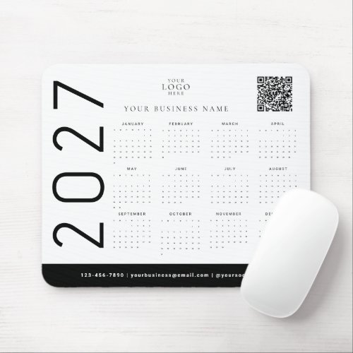 Black White 2027 Calendar Business Logo Corporate Mouse Pad