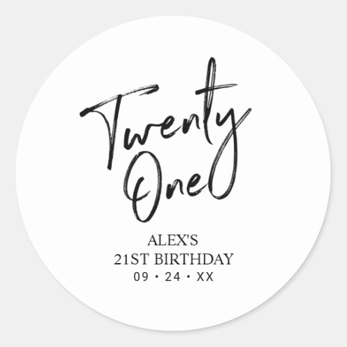 Black  White 21st Birthday Party Favor Thank you Classic Round Sticker