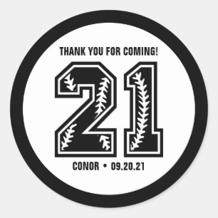 Black & White 21st Birthday Thank You Classic Round Sticker