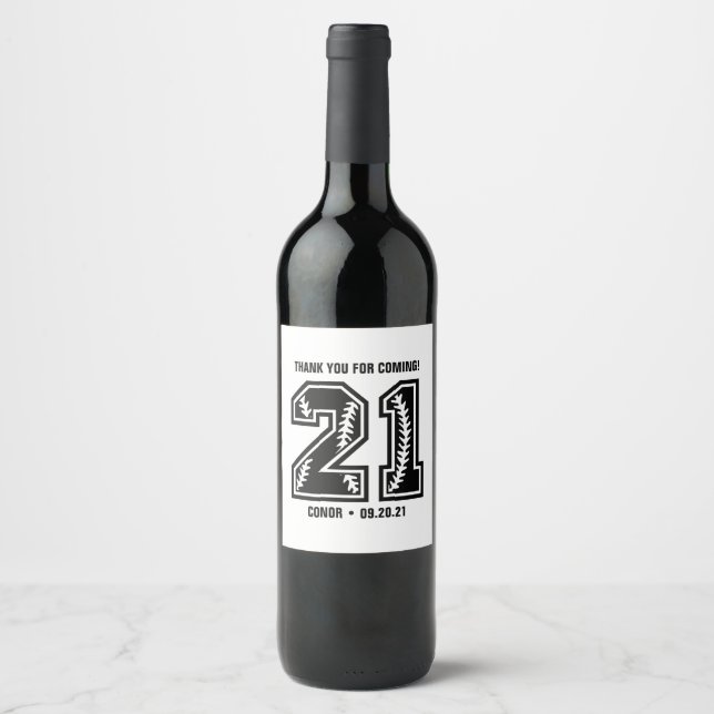 Black & White 21st Birthday Thank You Wine Label (Front)