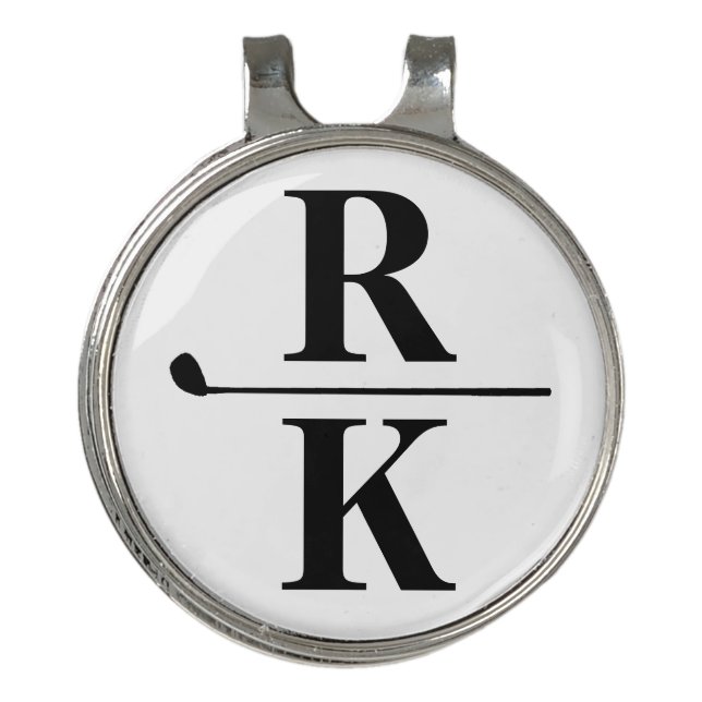 Black & White 2-letters Monogram  Golf Hat Clip (Front)
