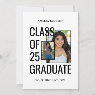 Black White 2 Photo Class Of 26 Grad Open House Invitation